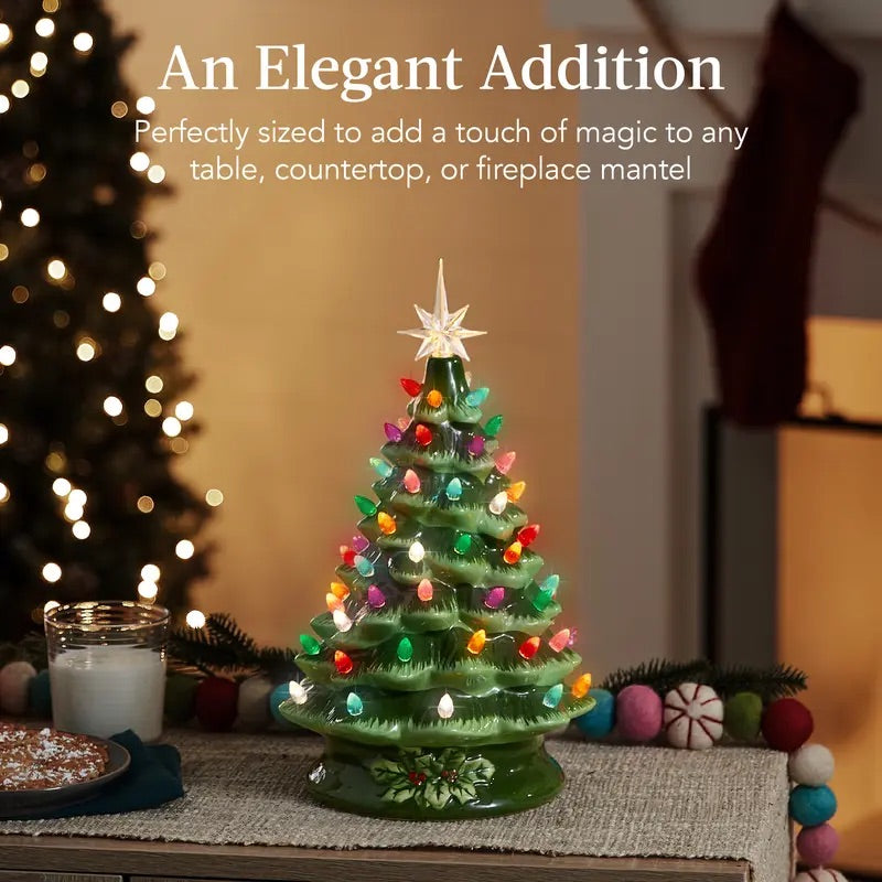 15" Pre-Lit Hand-Painted Ceramic Tabletop Christmas Tree With Multicolored Lights View 4