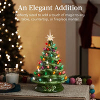15" Pre-Lit Hand-Painted Ceramic Tabletop Christmas Tree With Multicolored Lights View 4